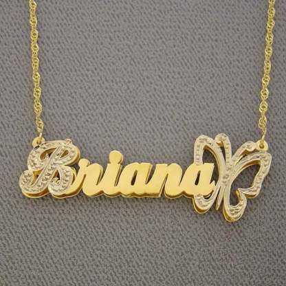 Double Layer with Butterfly Personalized Custom 3D Name Necklace Gold Plated Jewelry-silviax