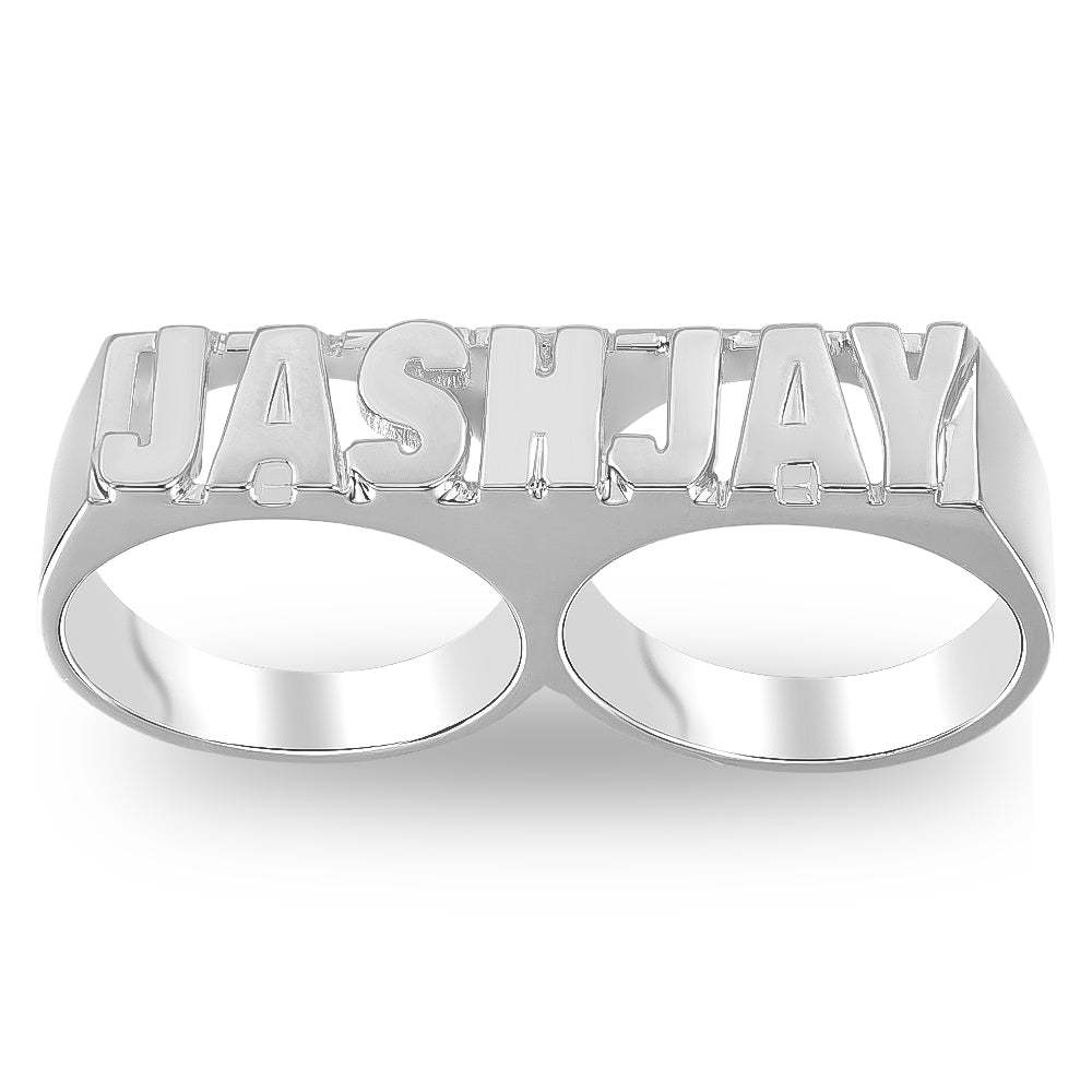 Double Finger Style Gold Plated Personalized Name Ring-silviax