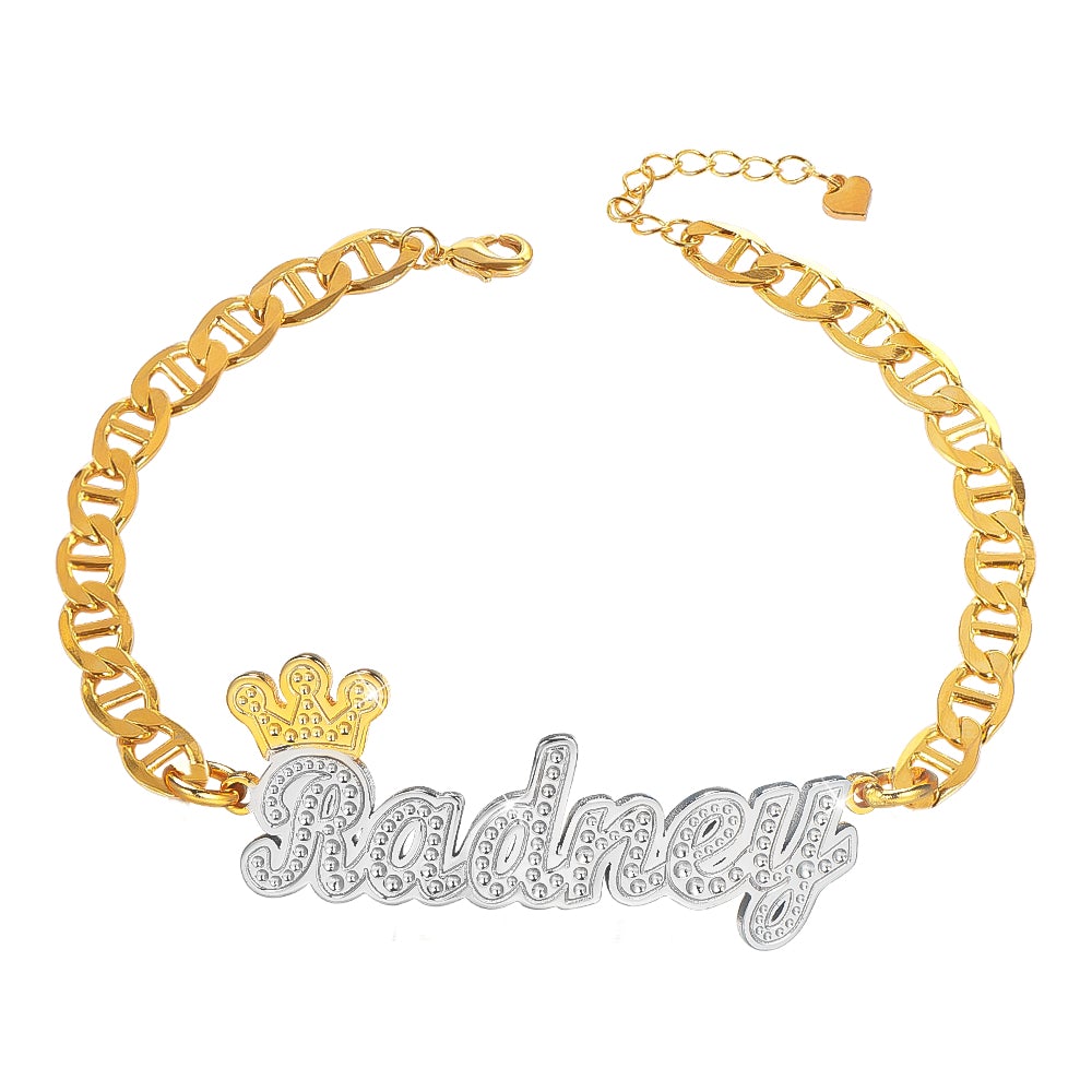 Two Tone Crown Personalized Custom Gold Plated Name Anklet-silviax