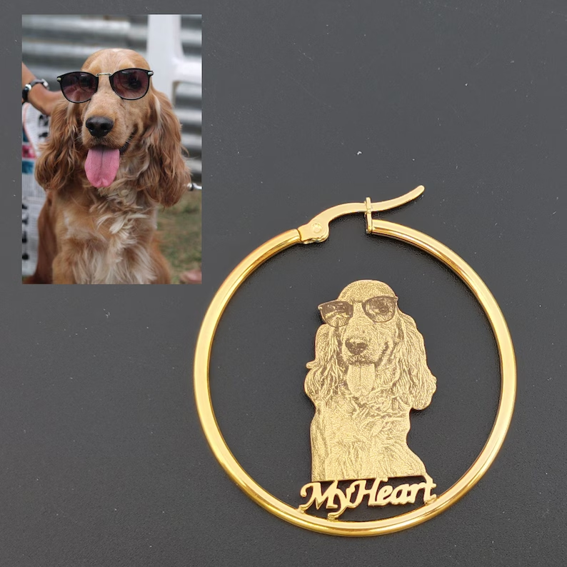 Personalized Custom Gold Plated Photo Nameplate Hoop Earrings-silviax