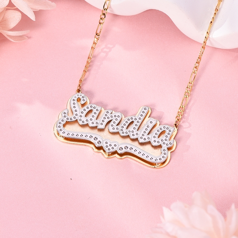 Personalized Double Plated Two Tone with Heart Name Necklace for Women ...