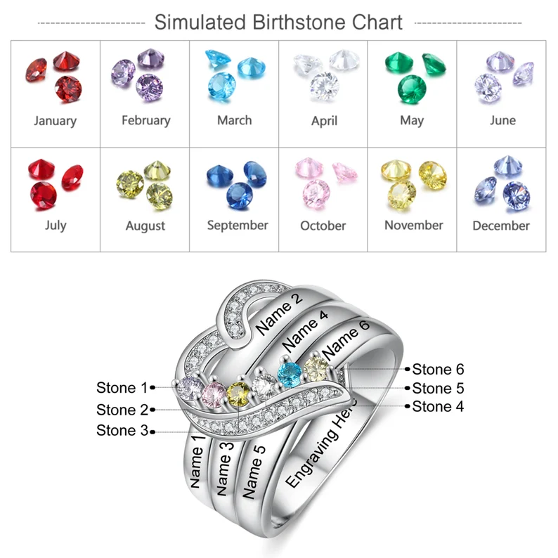 Love For Mom Personalized Custom Gold Plated Heart Name Ring with Birstone -silviax