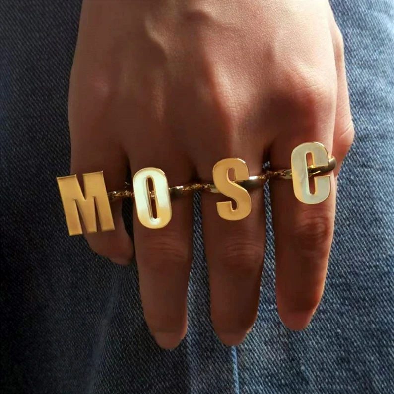 Personalized Brass Knuckles Hip Hop Gold Plated 4 Finger Letter Name Ring-silviax