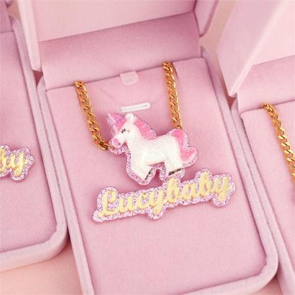 Happy Unicorn Acrylic Personalized Gold Plated Name Necklace-silviax