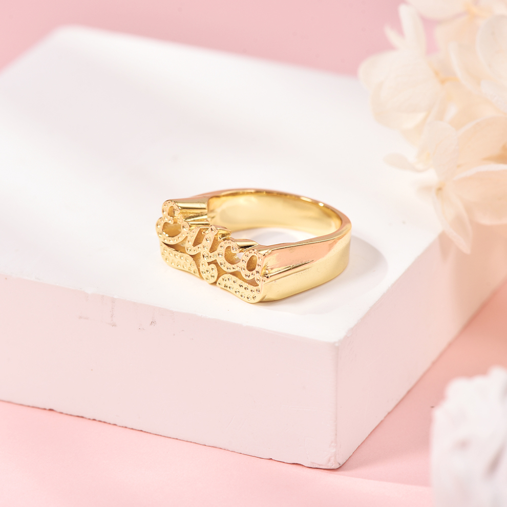 Personalized 3D Finger Name Ring Custom Script Ring with Heart Tail ...