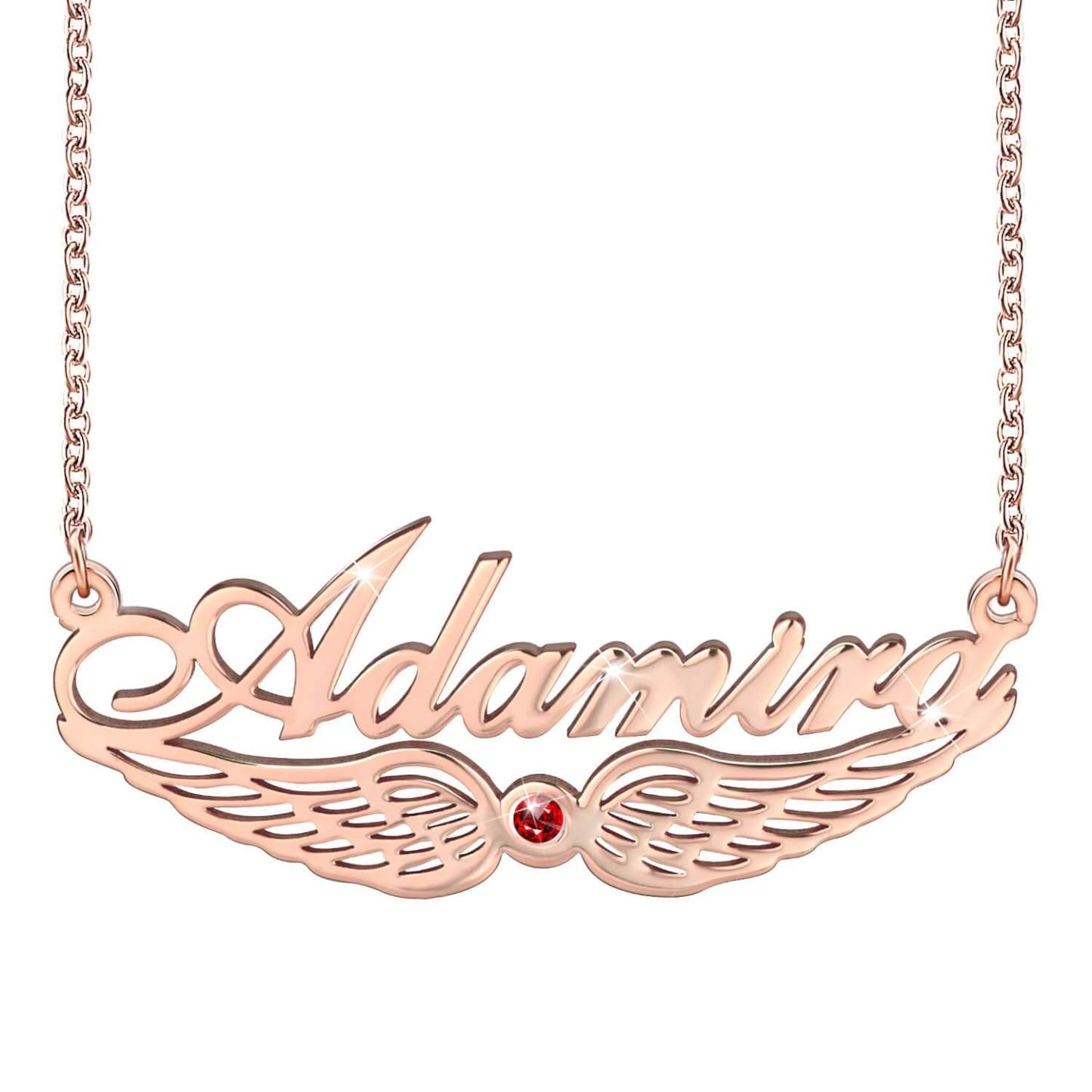 925 Sterling Silver Angel Wing With Birthstone Personalized Custom Name Necklace-silviax
