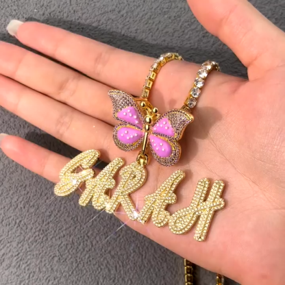 Tennis Chain Custom Butterfly Nameplate Pendant 2-6 Letters Initial Name Necklace Hip Hop Style 