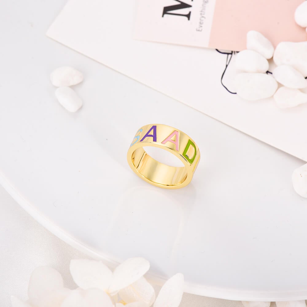Colorful Letter Personalized Custom Gold Plated Name Ring-silviax