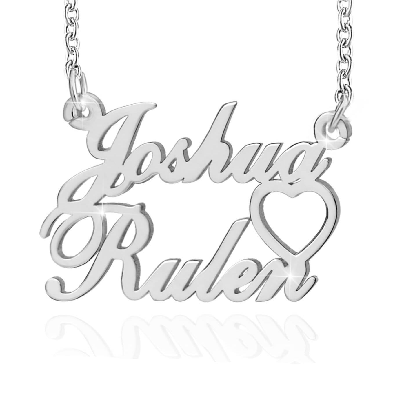925 Sterling Silver Two Names Hollow Heart Nameplate Pendant Personalized Custom Name Necklace-silviax