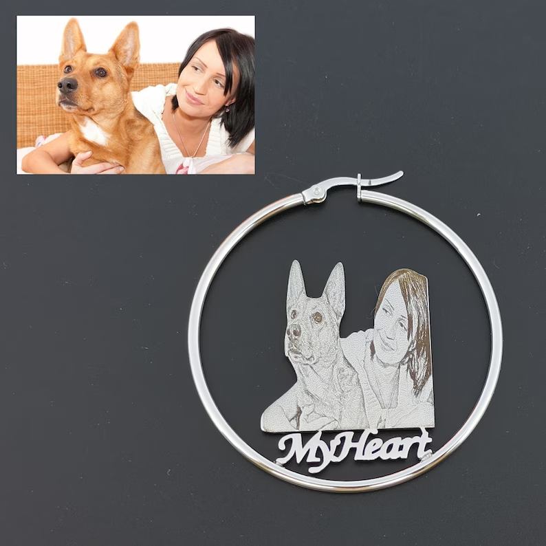 Personalized Custom Gold Plated Photo Nameplate Hoop Earrings-silviax