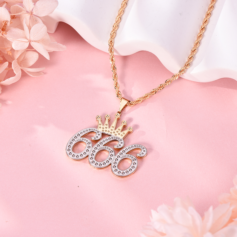 Double Layer Two Tone 1 To 9 Luck Number With Crown Personalized Custom Gold Plated Number Necklace-silviax