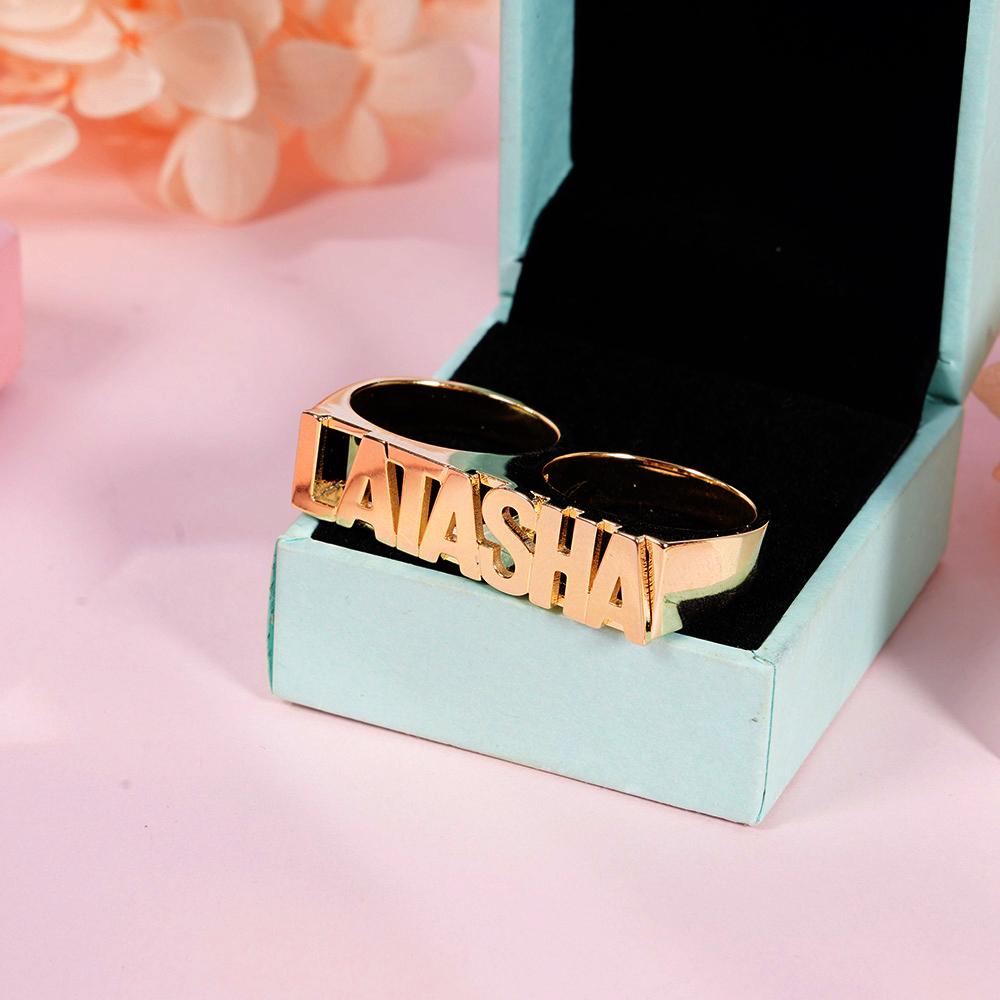 Double Finger Style Gold Plated Personalized Name Ring-silviax