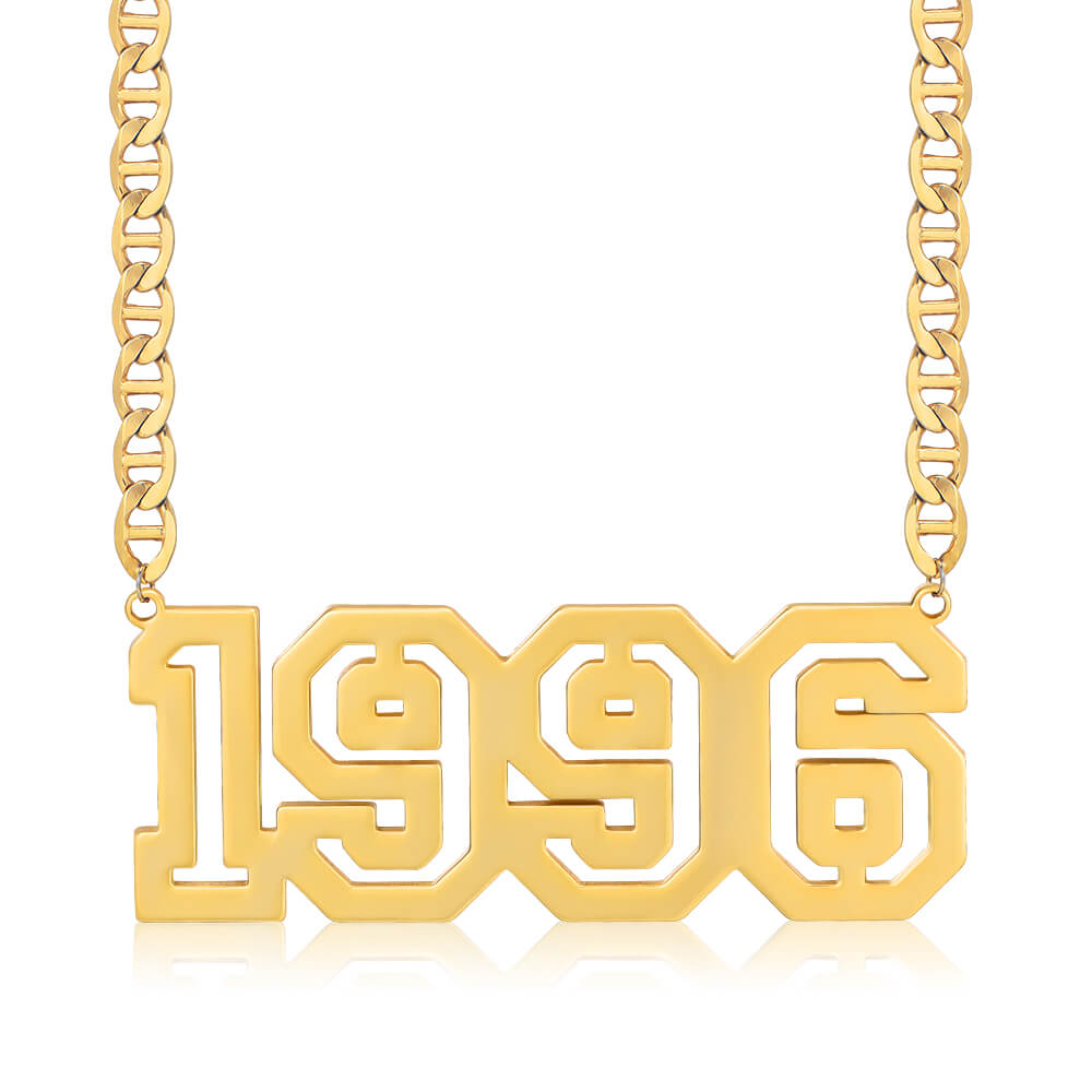 Hollow Birth Year Luck Number Nameplate Personalized Custom Gold Plated Number Necklace-silviax