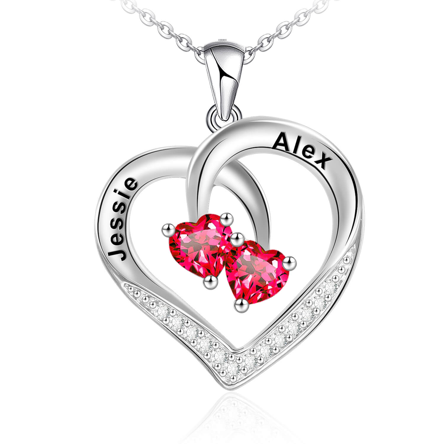 Personalized 2 Names  with Birthstones Heart Necklace-silviax