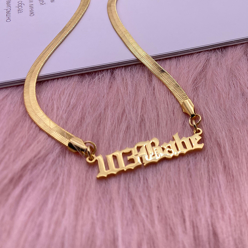 Snake Chain Gold Plated Personalized Custom Old English Name Necklace -silviax