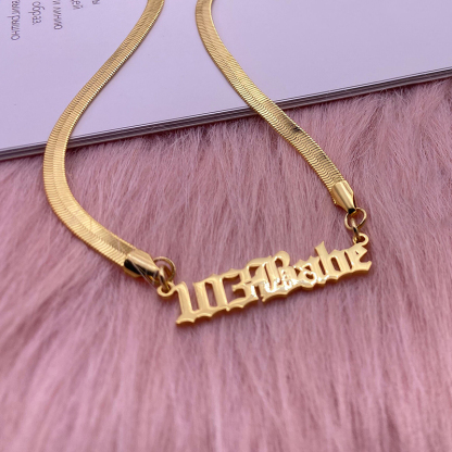 Snake Chain Gold Plated Personalized Custom Old English Name Necklace -silviax
