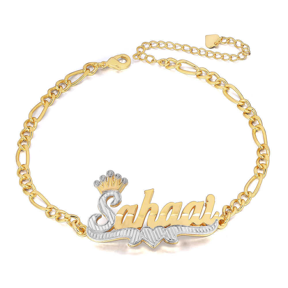 Two Tone Double Layer Crown Heart Personalized Name Bracelet-silviax