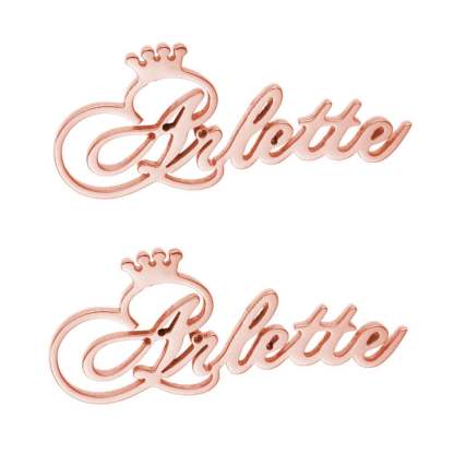 Gold Plated Personalized Name Earrings with Crown-silviax