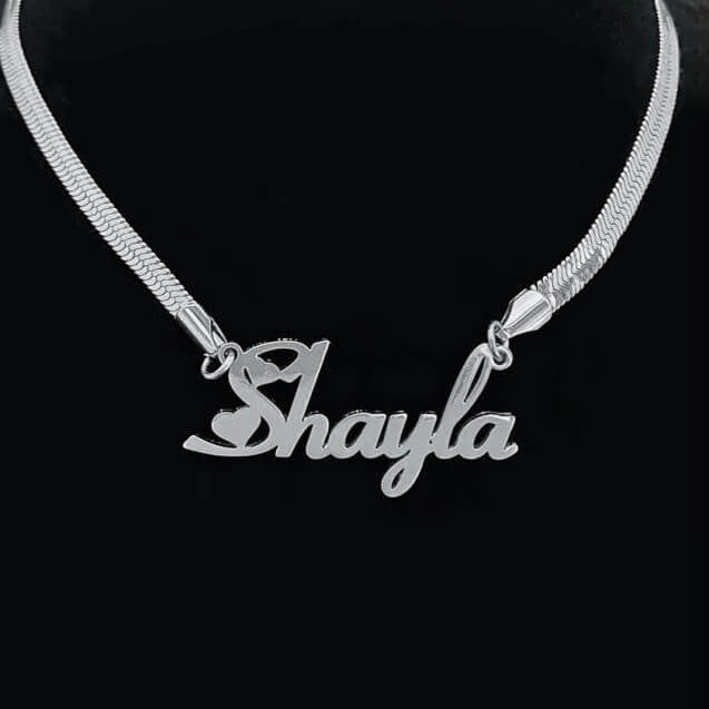 Heart Font Nameplate With Snake Chain Personalized Custom Name Necklace-silviax