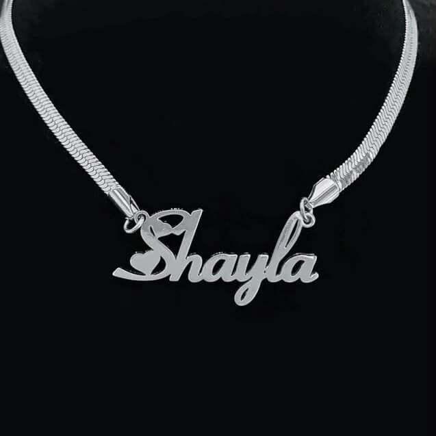 Heart Font Nameplate With Snake Chain Personalized Custom Name Necklace-silviax