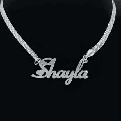 Heart Font Nameplate With Snake Chain Personalized Custom Name Necklace-silviax