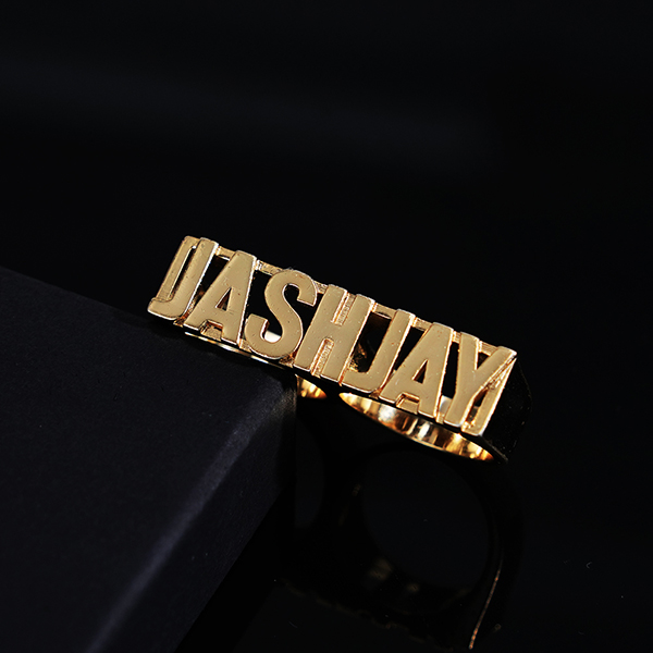 Double Finger Style Gold Plated Personalized Name Ring