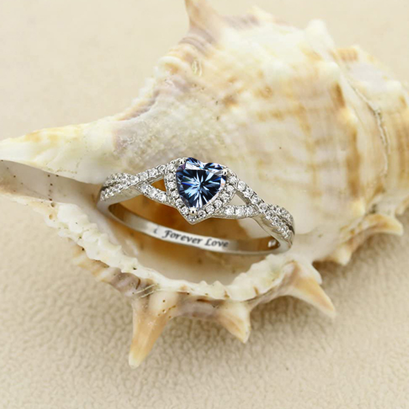 Sterling Silver Moissanite Heart Clear Promise Ring Personalized Engraved Ring-silviax