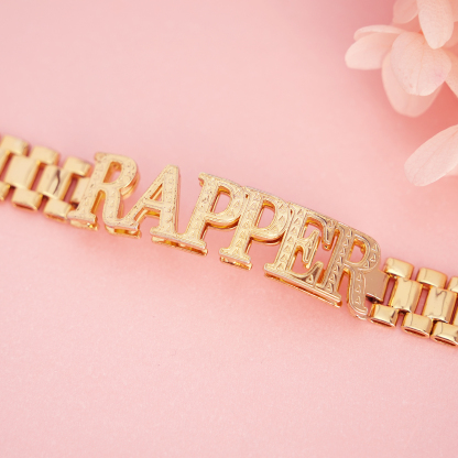 12mm Watch Band Chain Double Layer Personalized Custom Gold Plated Name Bracelet-silviax