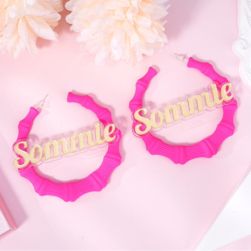60mm Bamboo Earrings Personalized Custom Acrylic Macron Gorgeous Name Earrings -silviax