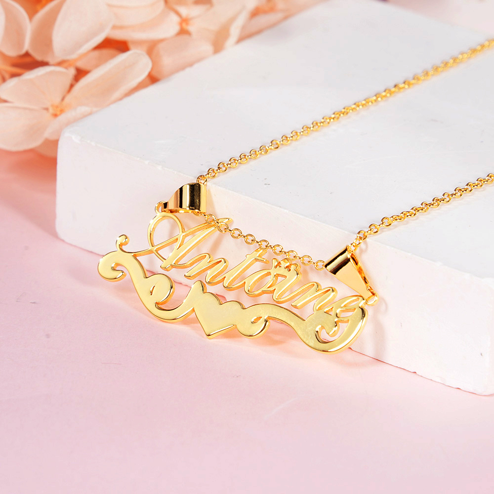 Crown Heart Personalized Custom Gold Plated Name Necklace Gift For Kids Baby-silviax
