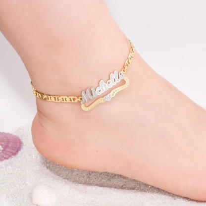 Two Tone Heart Personalized Custom Gold Plated Name Anklet-silviax