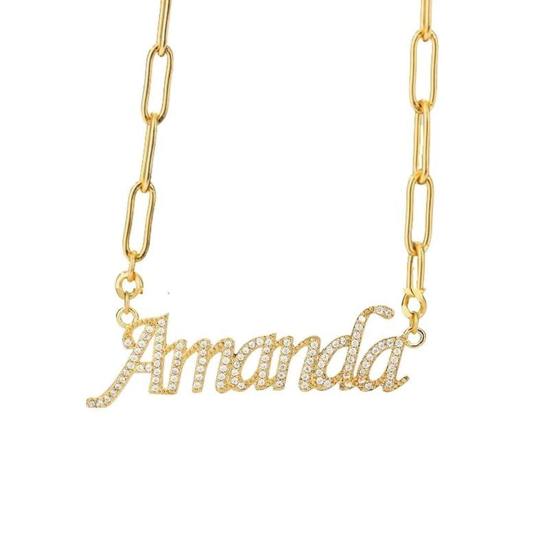 Bling Zircon Personalized Custom Gold Plated Name Necklace-silviax