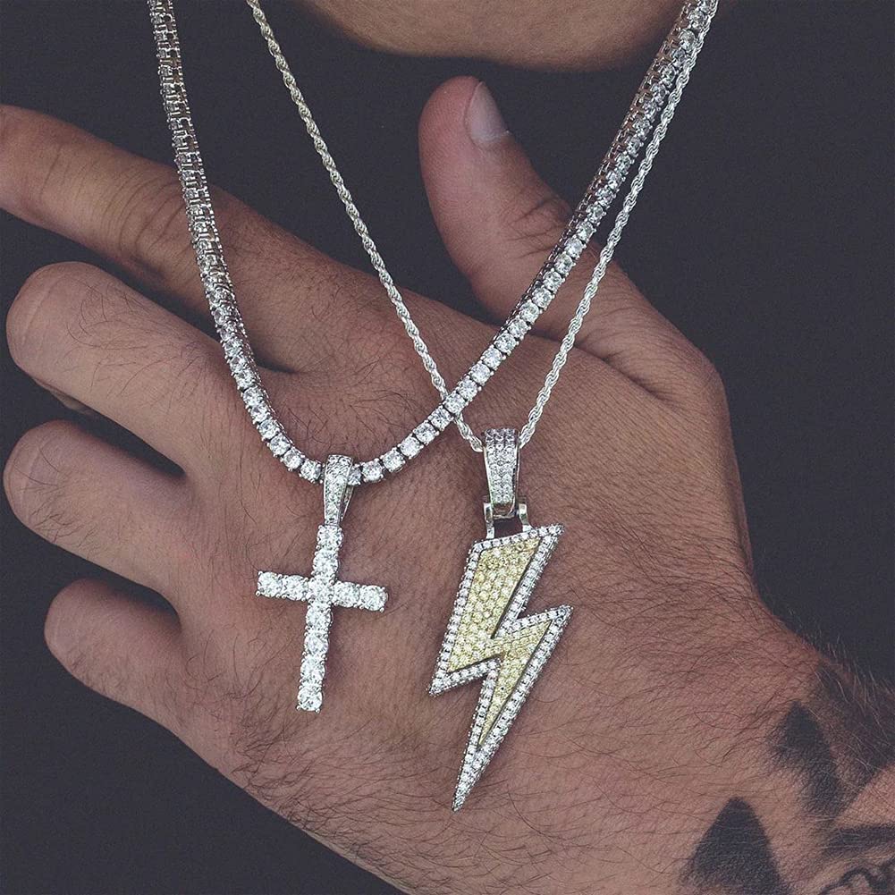 Hip Hop Lightning Pendant Gold Plated Iced Out CZ  Necklace for Men Women-silviax