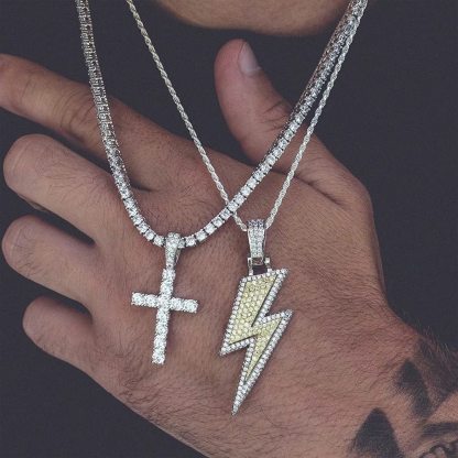Hip Hop Lightning Pendant Gold Plated Iced Out CZ  Necklace for Men Women-silviax