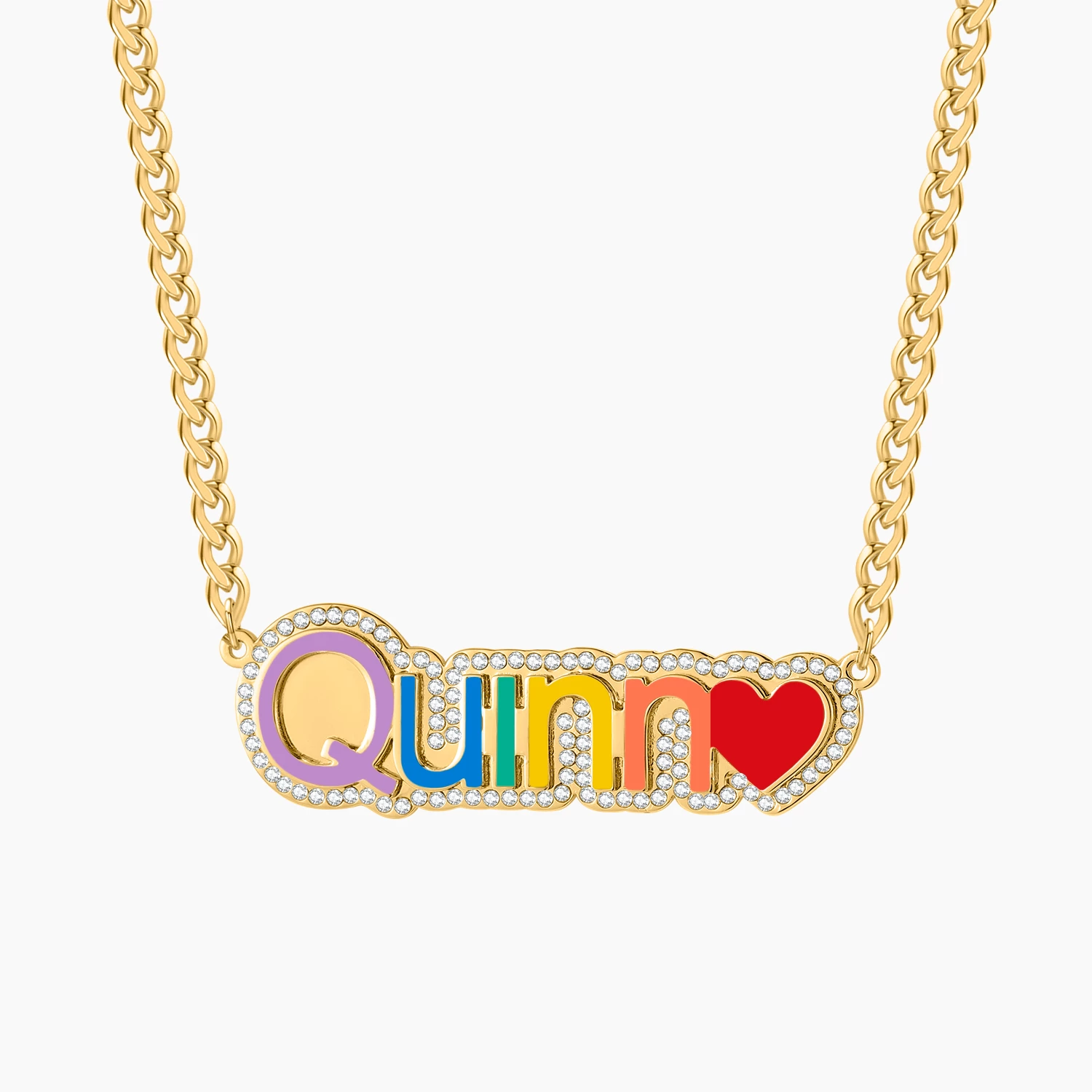 Personalized Gold Plated Multicolor Acrylic Name Necklace with Heart-silviax