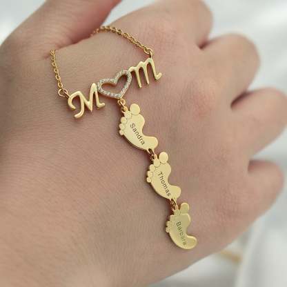 Mom and Baby Feet Personalized Custom 1 to 5 Name Necklace Gold Plated Jewelry Mother's Day Gift for Mom Women-silviax
