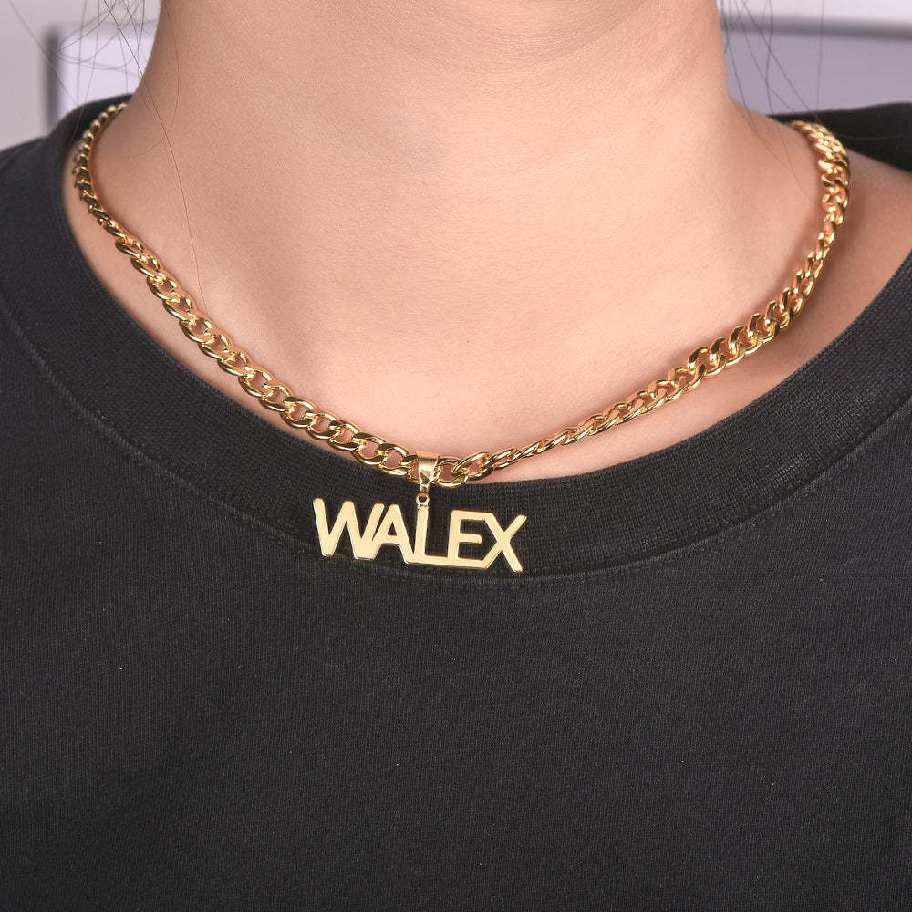 Capital Letter Nameplate Pendant Personalized Custom Name Necklace 6mm Cuban Chain-silviax