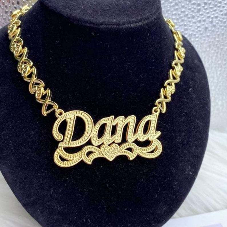 Double Layer Heart Nameplate Pendant Personalized Custom Gold Plated Name Necklace Gift For Her-silviax