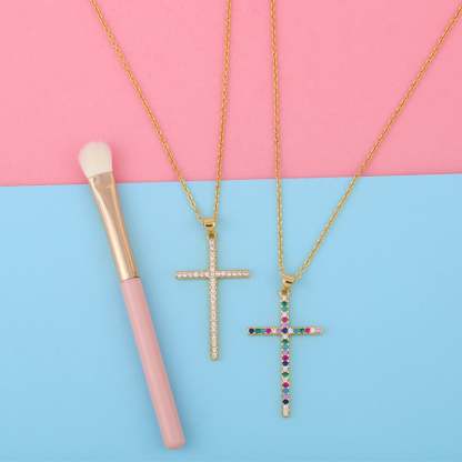 Zircon Cross Pendant Gold Plated Necklace-silviax