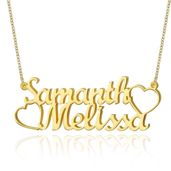 Gold Plated Personalized Two Names and Heart Pendant Name Necklace-silviax