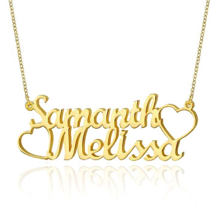 Gold Plated Personalized Two Names and Heart Pendant Name Necklace-silviax