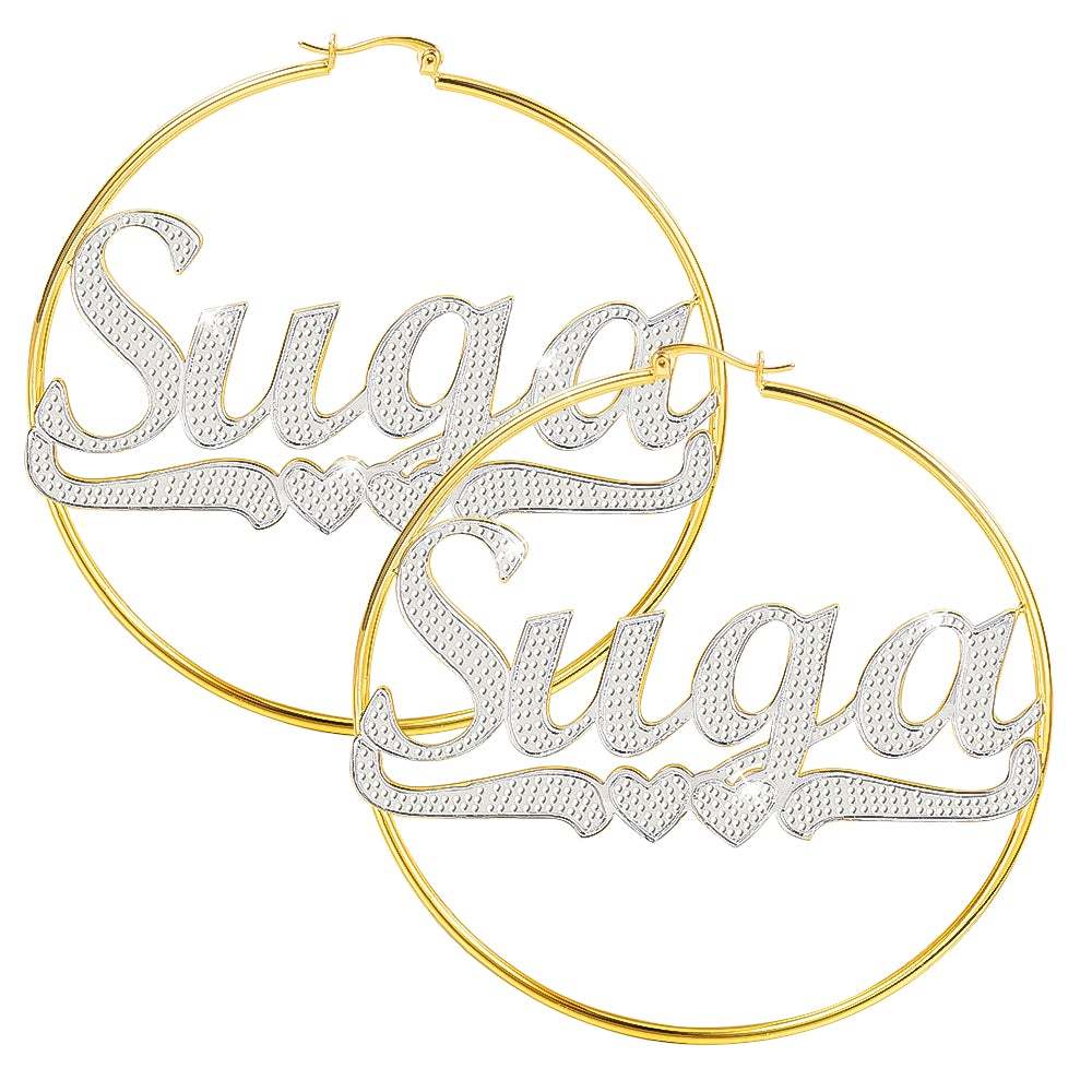 Two Tone Gold Plated Personalized Hoop Name Earrings with Heart-silviax