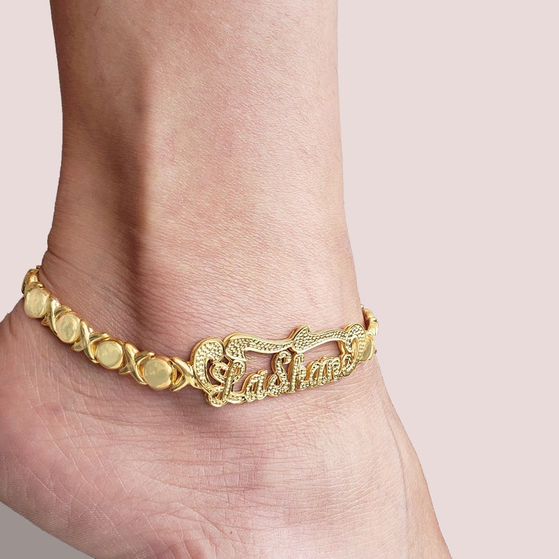 Double Layer Personalized Custom Gold Plated Name Anklet-silviax