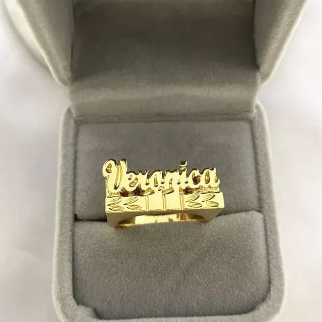 Gold Plated Personalized Custom Engraved 3D Name Ring-silviax