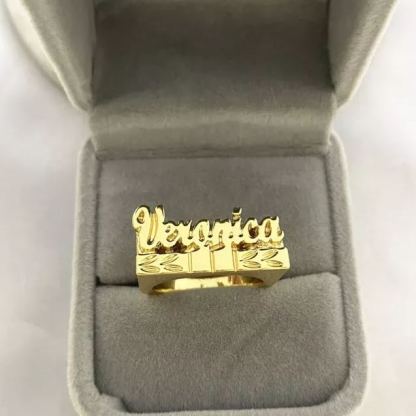 Gold Plated Personalized Custom Engraved 3D Name Ring-silviax