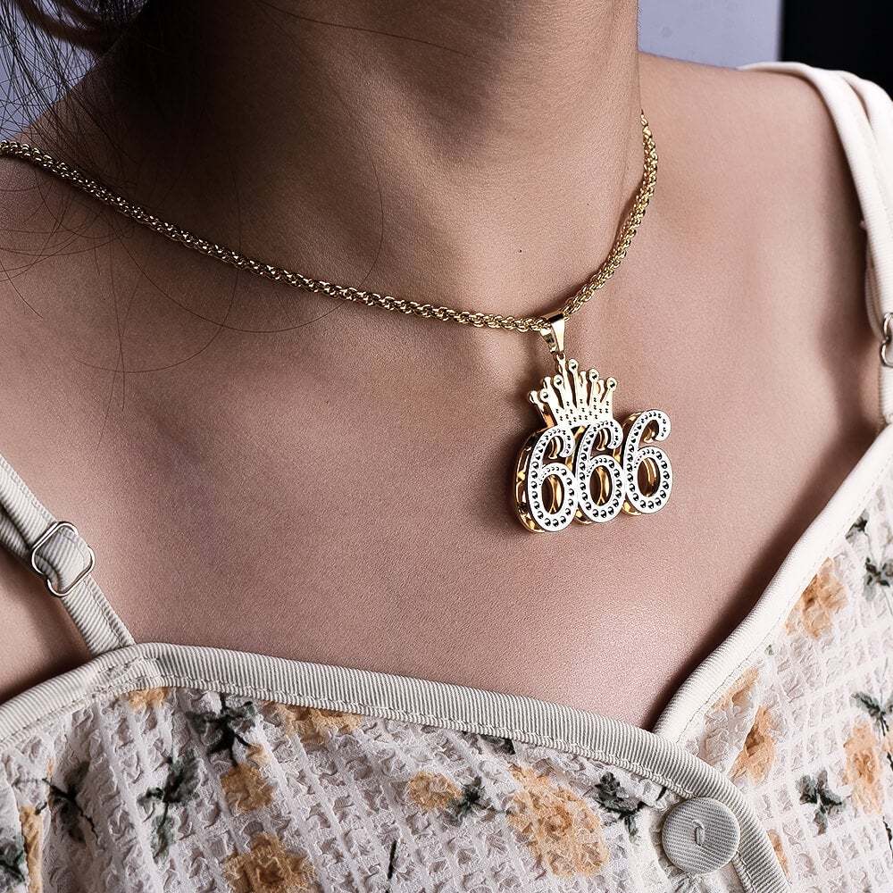 Double Layer Two Tone 1 To 9 Luck Number With Crown Personalized Custom Gold Plated Number Necklace-silviax