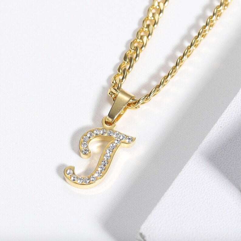 Inlaid Crystal Zircon Personalized Custom Gold Plated Initial Necklace-silviax