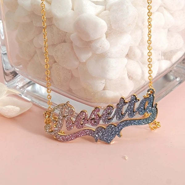 Personalized Colorful Bling Name Necklace with Heart-silviax