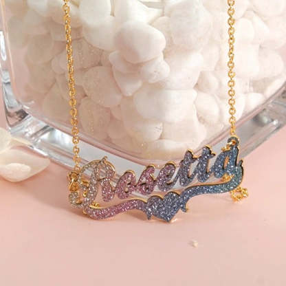 Personalized Colorful Bling Name Necklace with Heart-silviax