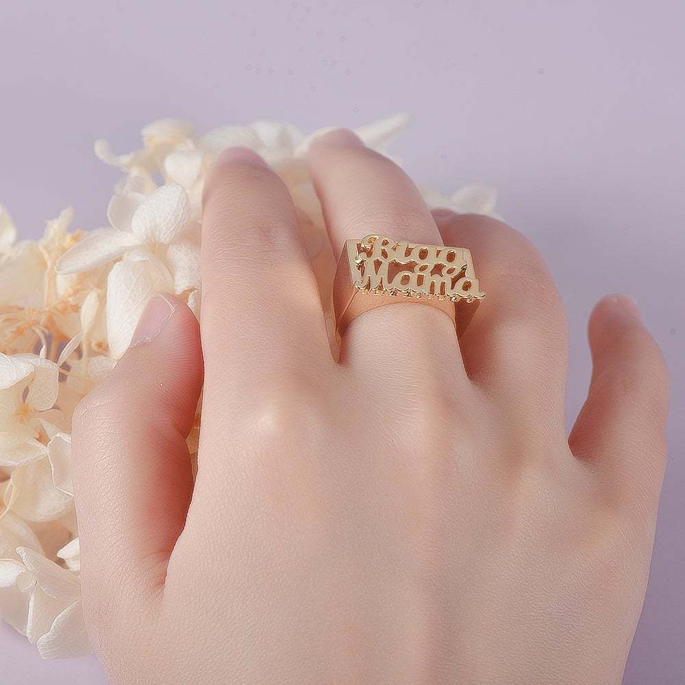 Double Name Gold Plated Personalized Custom Nameplate Couple Ring Jewelry for Woman Girlfriend Wife-silviax